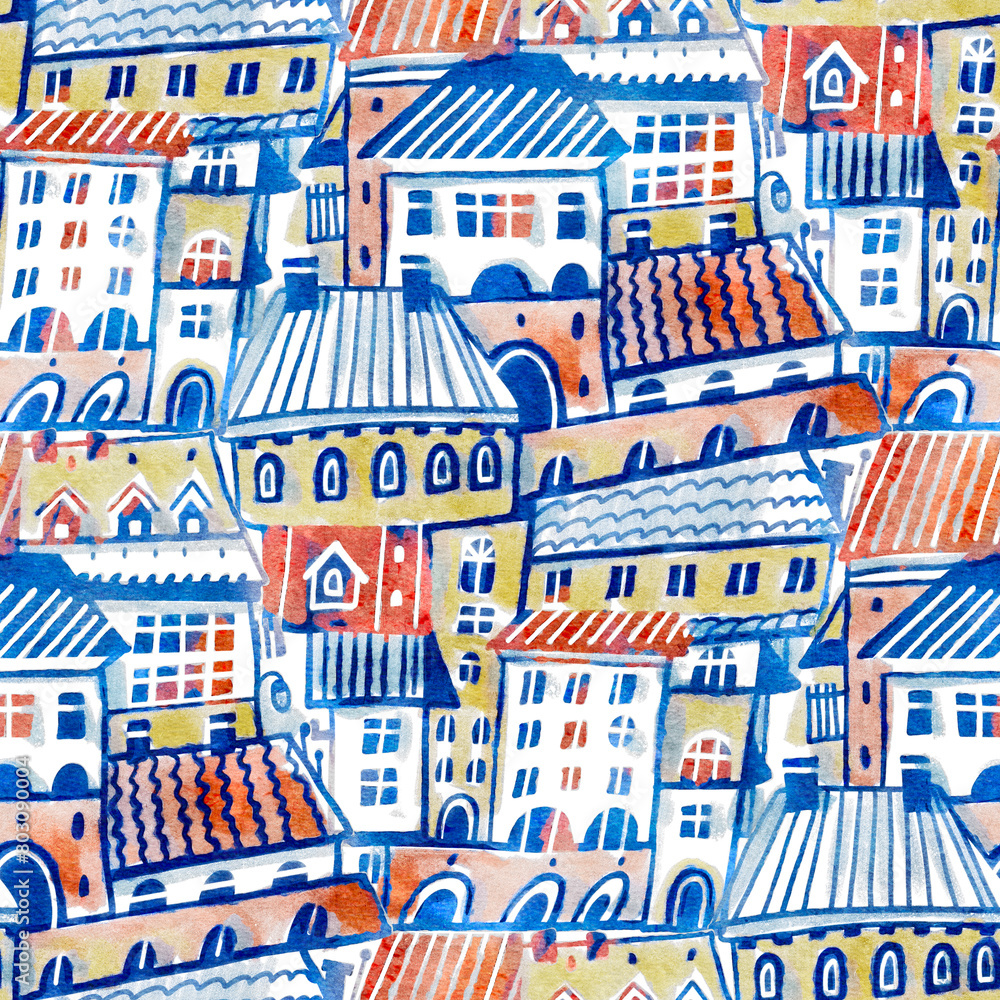 Seamless pattern with a town. .