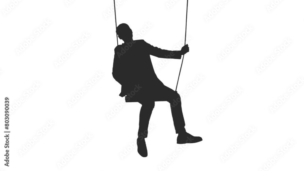 Black and white silhouette young adult man swinging on rope swing, Slow motion, Full HD footage with alpha channel Black and white silhouette young adult man swinging on rope swing, Slow motion, Full HD footage with alpha channel