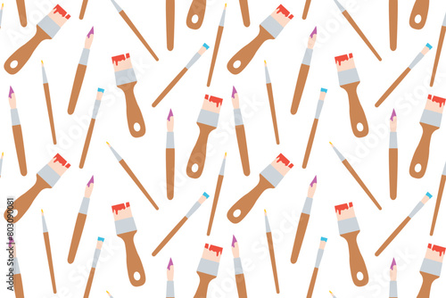paintbrush seamless pattern; artistic expression; creation; art classes - vector illustration