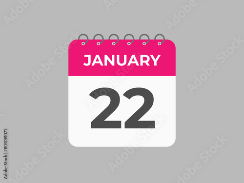 january 22 calendar reminder. 22 january daily calendar icon template. Calendar 22 january icon Design template. Vector illustration
