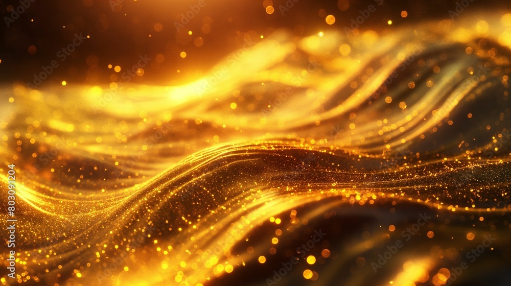 Sparkling golden waves with shimmering light reflections.