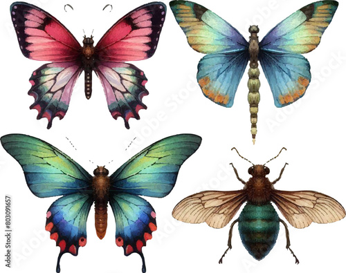 Wallpaper Mural set of watercolor butterflies and various insects in vector Torontodigital.ca