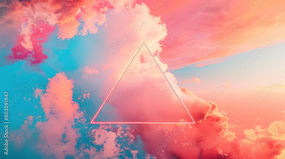 vibrant rose gold geometric triangle over surreal sky background