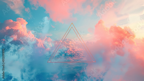 minimalist rose gold triangle over dramatic cloud formation