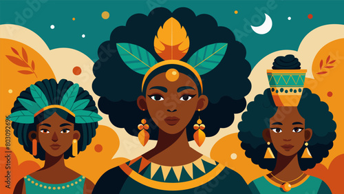 A celebration of African American hair with models sporting natural afros braids and elegant updos adorned with headpieces and accessories inspired by. Vector illustration