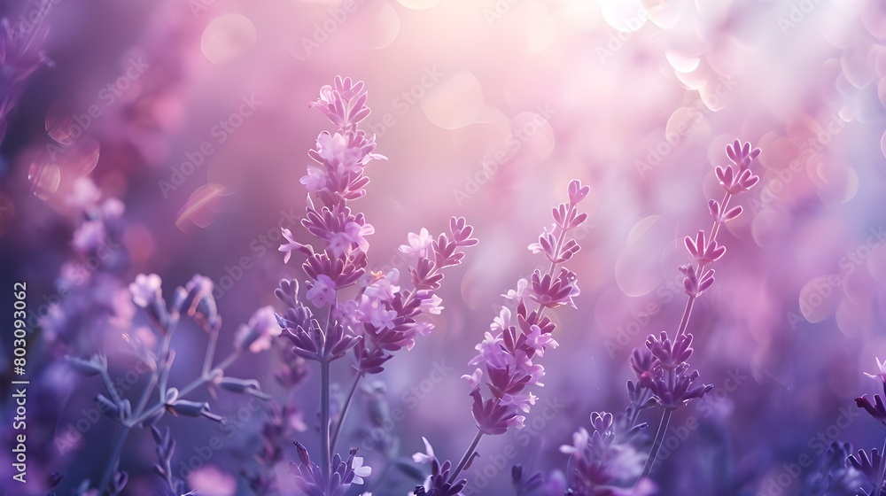 Fototapeta premium banner close-up purple flowers lavender, illuminated by the sun, blossom, concept summer