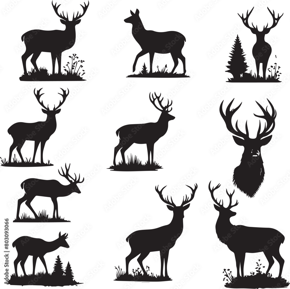 Deer silhouette illustration. Deer icon vector.