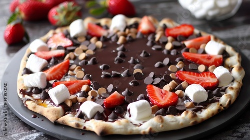 Decadent Chocolate Dessert Pizza with Fresh Strawberries and Marshmallows