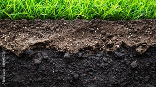 Meadow green grass surface and soil ground surface Turf and terrain blank top view background Advertising template or Banner for gardening, online shopping and environmental concep