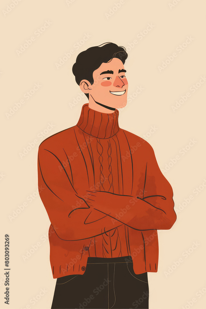 A fashionable young smiling man on simple flat background with copy space. Flat illustration style, banner or post template. A fashionable young smiling man on simple flat background with copy space. Flat illustration style, banner or post template.