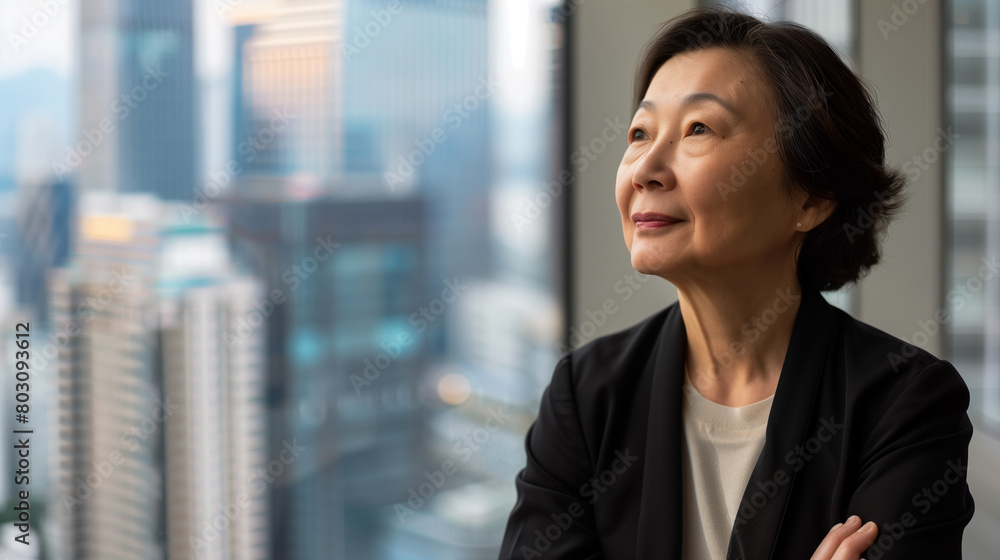 copy space, stockphoto, portrait of a senior asian business woman in a modern office on a high floor in a skyscraper, overlooking the city. Female Asian succesful businesswoman in a skyscraper. copy space, stockphoto, portrait of a senior asian business woman in a modern office on a high floor in a skyscraper, overlooking the city. Female Asian succesful businesswoman in a skyscraper.