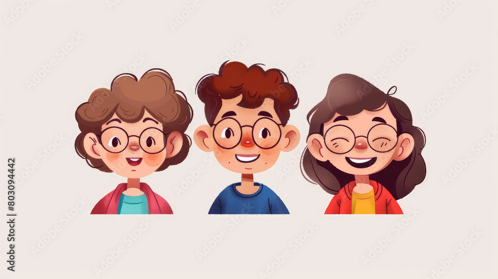Portrait of a group of cheerful smiling children on simple white flat background with copy space. Flat illustration style, banner or post template. Portrait of a group of cheerful smiling children on simple white flat background with copy space. Flat illustration style, banner or post template.