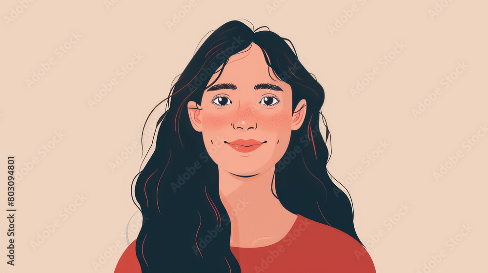 Young beautiful smiling woman portrait on simple flat pink background with copy space. Flat illustration style, banner or post template. Young beautiful smiling woman portrait on simple flat pink background with copy space. Flat illustration style, banner or post template.