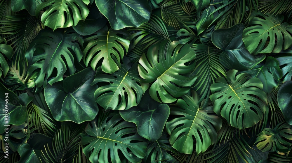 Lush Green Monstera Leaves Pattern for Natural Backgrounds Lush Green Monstera Leaves Pattern for Natural Backgrounds