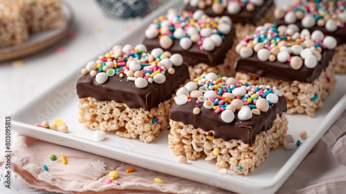 Delectable Chocolate-Dipped Rice Krispie Treats with Colorful Sprinkles