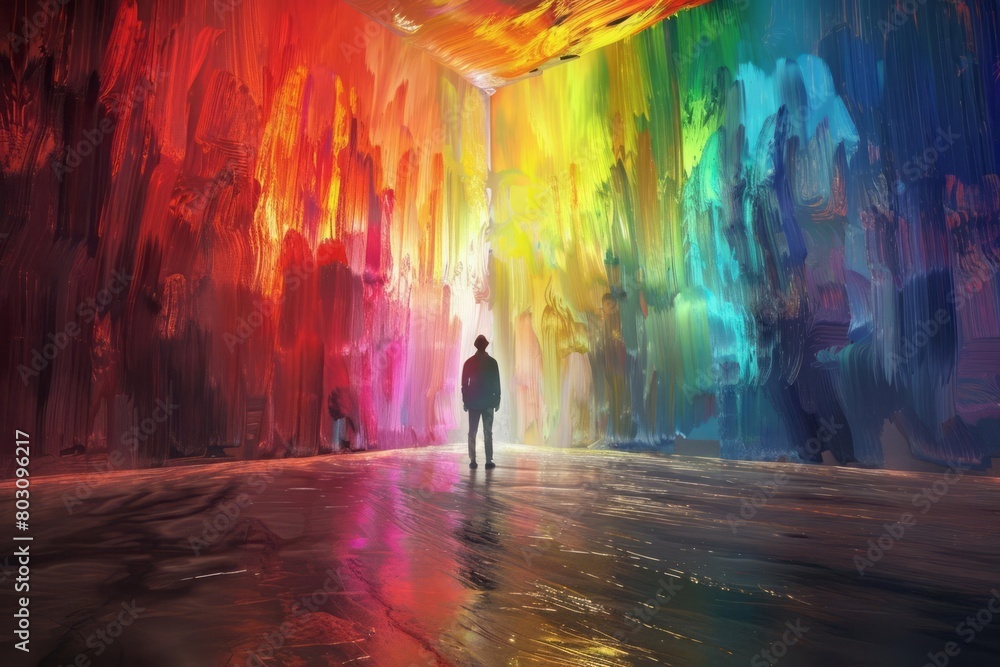 A person moves from a monochrome world to a brightly colored one, symbolizing the return of joy and energy to his life