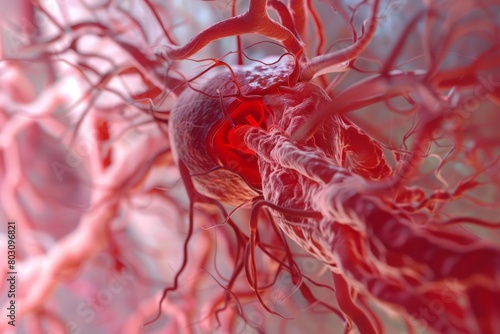 The internal view of an artery with hypertension, showing the stress on the vessel walls photo