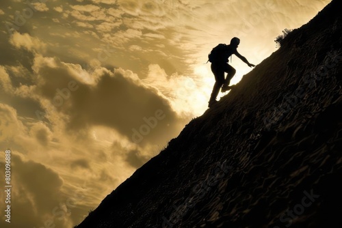 A person climbing a steep hill, representing the struggle of overcoming depression