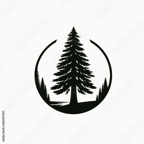 Redwood tree silhouette vector illustration white background