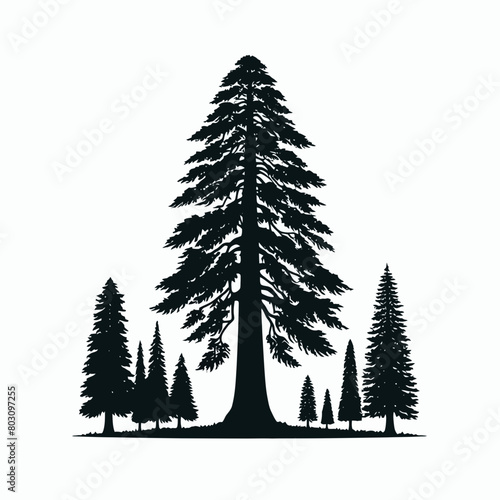 Redwood tree silhouette vector illustration white background