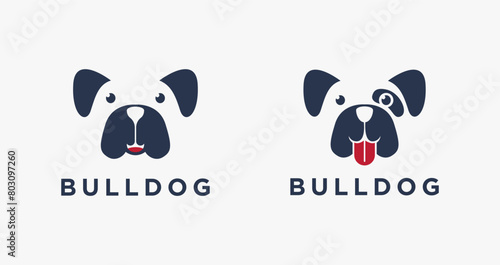 Fun minimalist Smiley bulldog logo icon vector illustration on white background