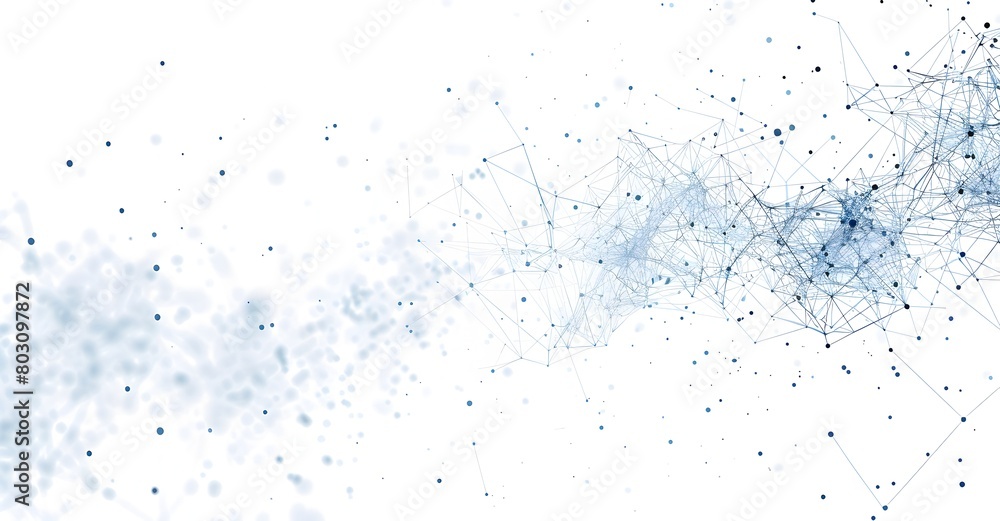 Fototapeta premium Abstract technology background with a network connection of dots and lines, blue on a white background vector illustration, 8k, white background, simple design, flat colors, no shadows, in the style o