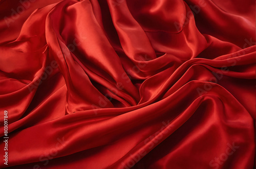 Capturing Elegance: A Close-up View of Luxurious Rippled Red Silk Fabric, Evoking Beauty and Sophistication, Perfect as an Abstract Background. ai generated