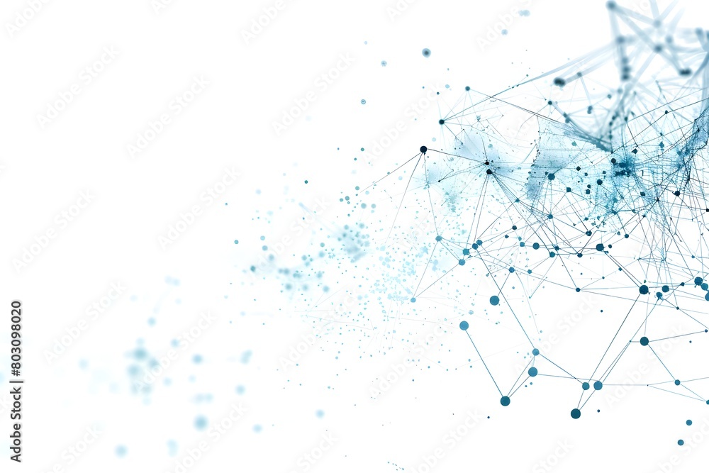 Abstract technology background with blue dots and lines on a white ...