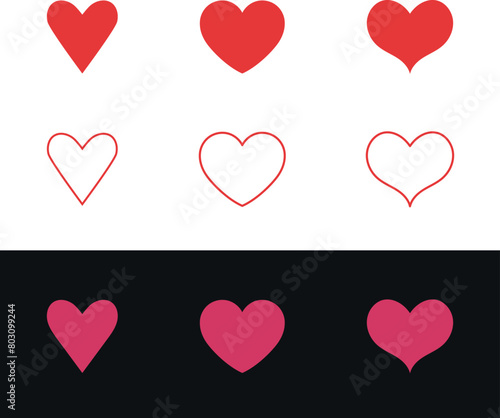 Set of hearts in red color, Red heart icons set vector, Set of 15 hearts of different shapes for web. Heart collection. Vector Art