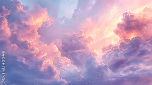 Pink and gold cloudscapes, dramatic and ethereal sky scene, evoking inspiration and tranquility, perfect for themes of nature and serenity. photo