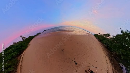 Time lapse sweet pink sky in sunset at Krabi beach. Little Planet 4K Stock Footage 360 Degree View, Urban Skyline - seascape, 4K Resolution, 
amazing high angle view beautiful sky over the ocean. photo