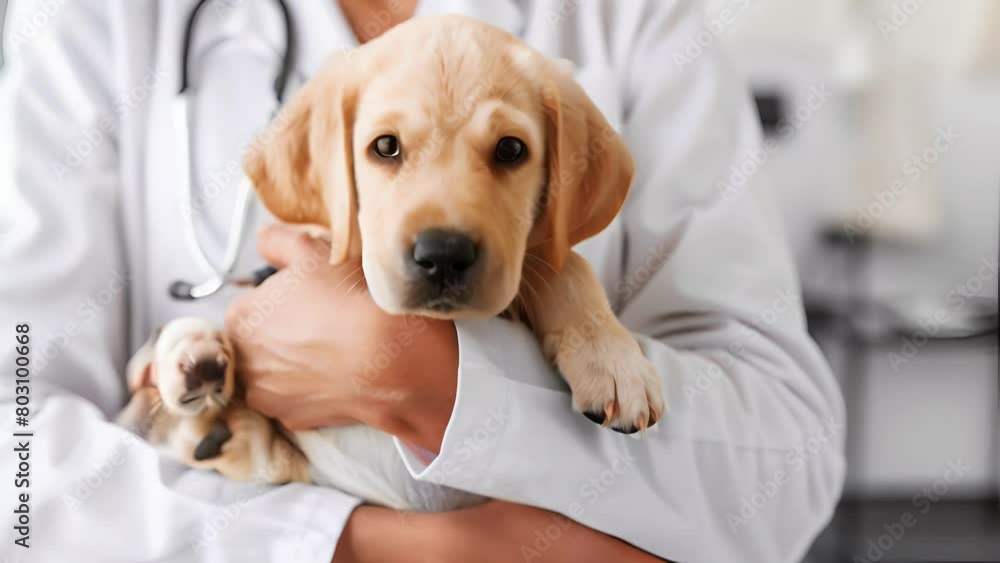 A puppy in the veterinarian's arms A puppy in the veterinarian's arms