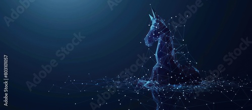 abstract chess horse low poly line on blue background photo