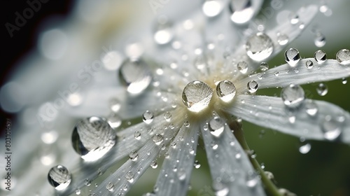 White flower with water drops on the petals. Soft focus.