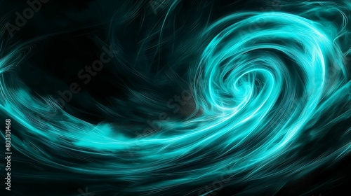 Abstract teal swirls, digital art representing motion and fluid dynamics.