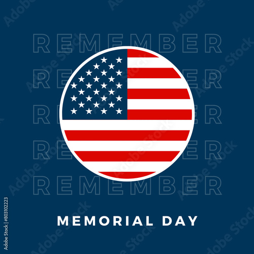 Celebrate Memorial Day Blue and Red American Flag with Blue background 