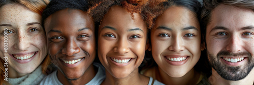 Close-up portrait of young adults with bright smiles  showcasing diversity and joy. Great for themes of happiness  friendship  and unity in various media.