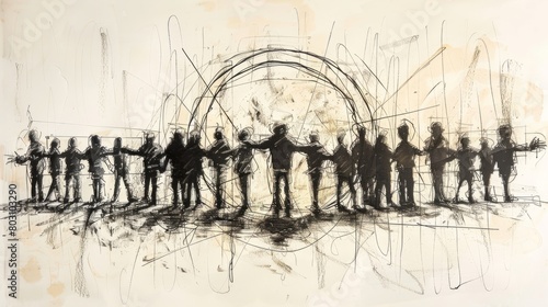 A group of people holding hands in a circle.