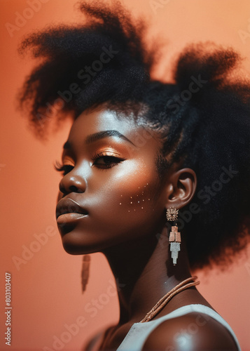 portrait of beautiful millennial African girl playing up the mood with thick curly hairstyle casually posing