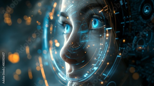 Futuristic Female Face with Digital Overlays