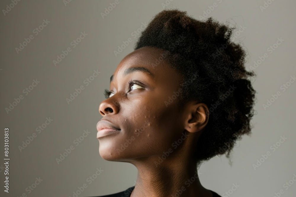 Beautiful African American Woman in Black Shirt Looking Up at the Sky Outdoors Total characters 72 Beautiful African American Woman in Black Shirt Looking Up at the Sky Outdoors Total characters 72