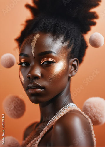 portrait of beautiful millennial African girl playing up the mood with thick curly hairstyle casually posing