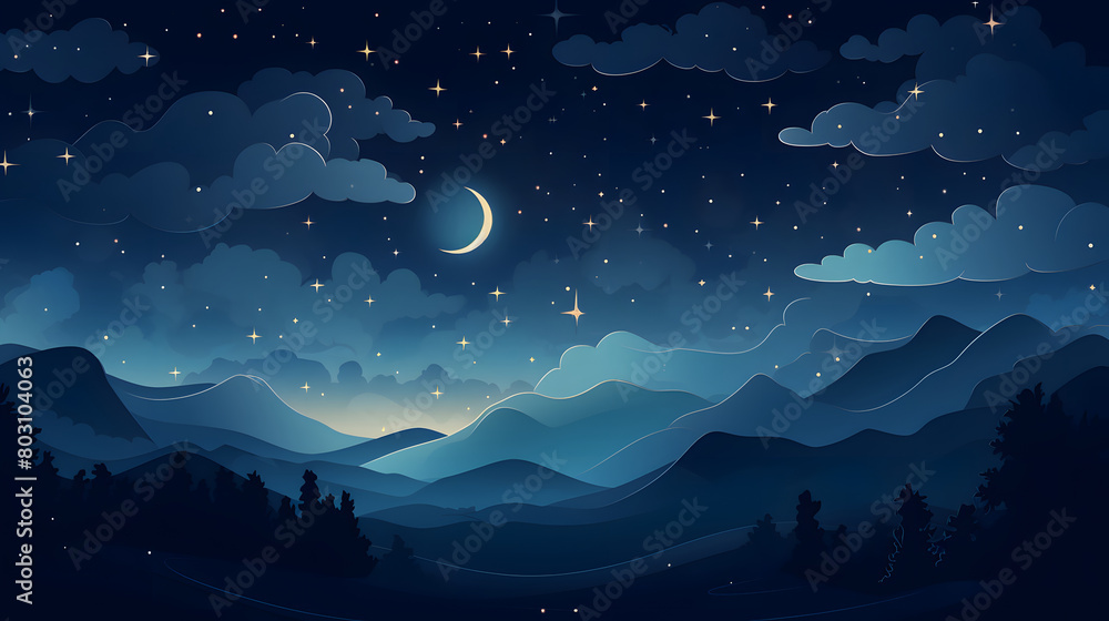 Obraz premium Digital calm night stars and moon abstract art design graphic poster web page PPT background