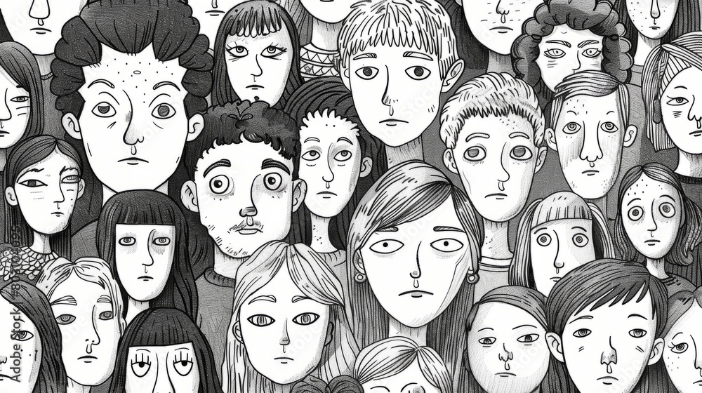A large group of people with different facial expressions. A large group of people with different facial expressions.