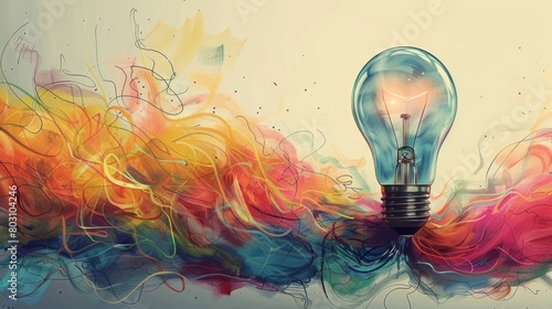 A light bulb with a colorful abstract background.