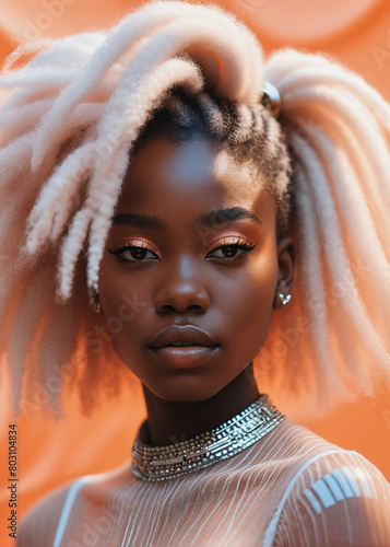 portrait of beautiful millennial African girl playing up the mood with thick curly hairstyle casually posing