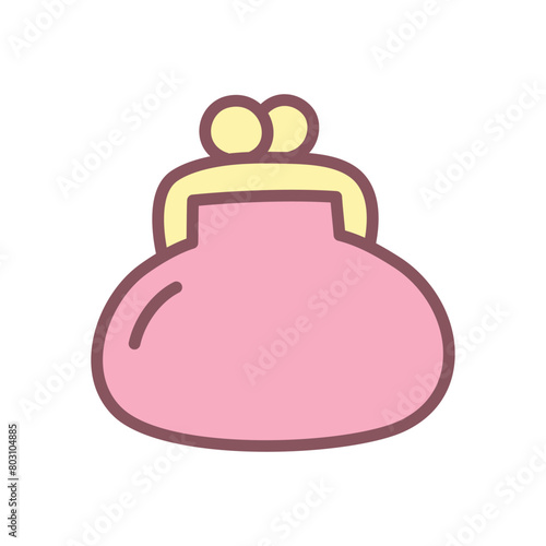 Cute wallet icon. Hand drawn illustration of a pink retro purse isolated on a white background. Kawaii sticker. Vector 10 EPS.
