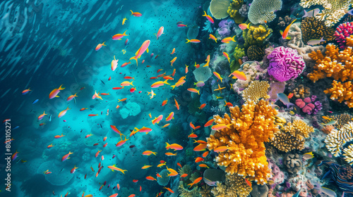 Fototapeta Naklejka Na Ścianę i Meble -  Aerial view of coral reef and fishes