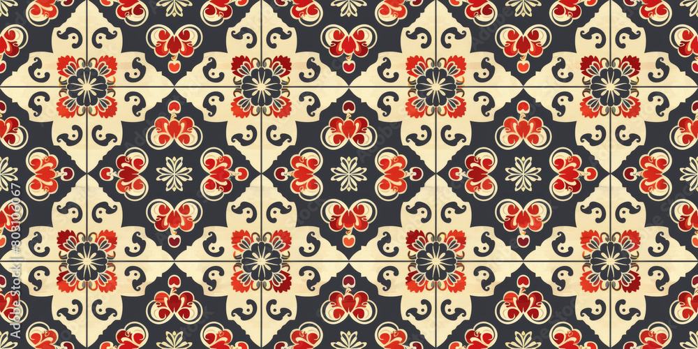 Naklejka premium Japanese Floral Clouds Seamless Pattern: A traditional Japanese pattern 