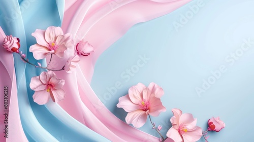 Abstract background with beautiful flowers and blue colored waves,